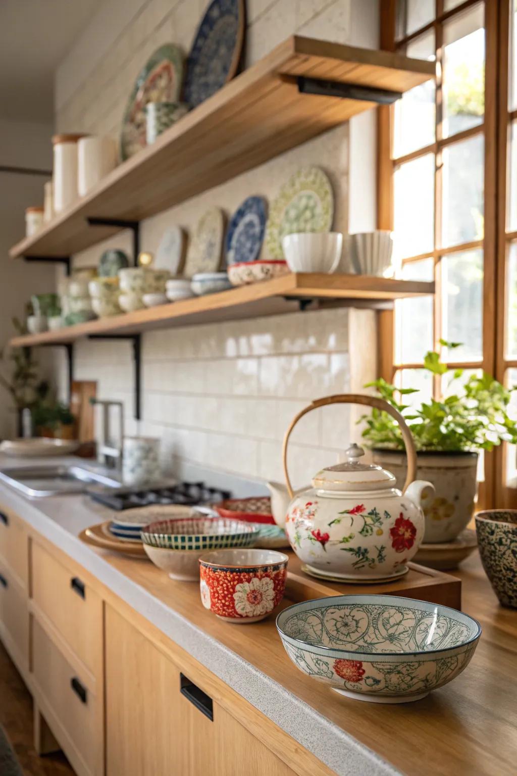 Japanese ceramics add an artisanal touch.