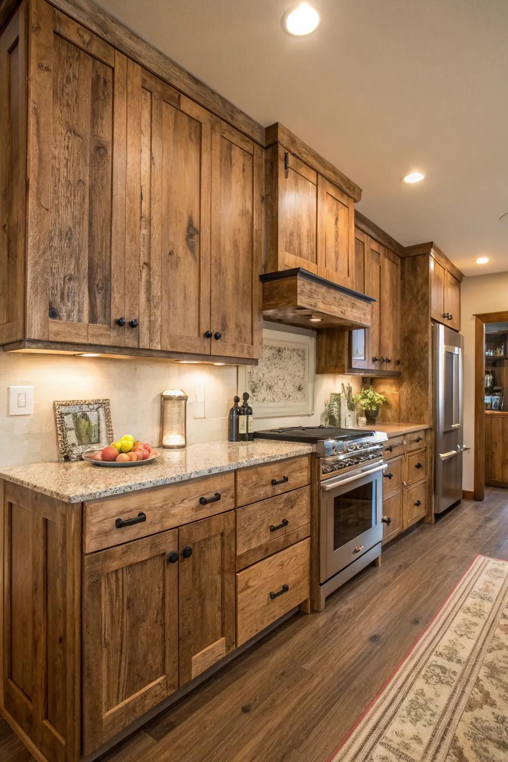 Reclaimed wood finishes bring texture and character to your kitchen.