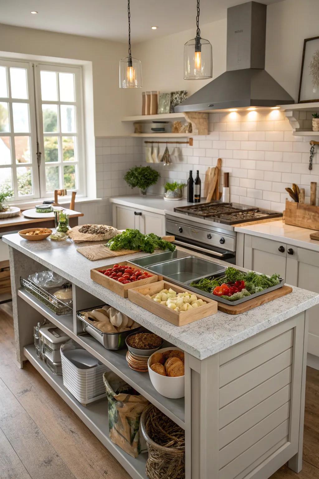 Multi-level worktops add functionality and versatility.