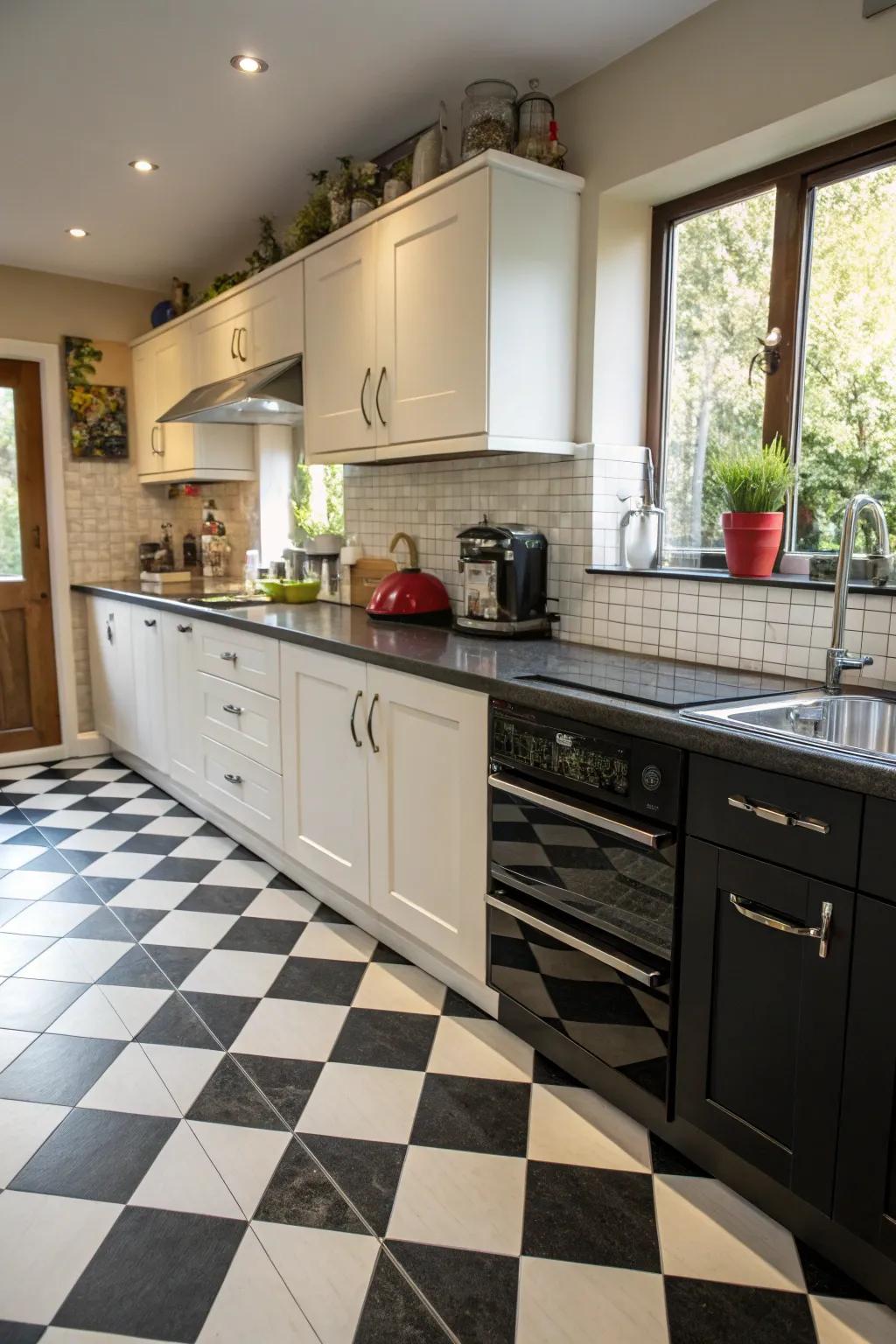 Black and white laminate countertops offer timeless elegance.