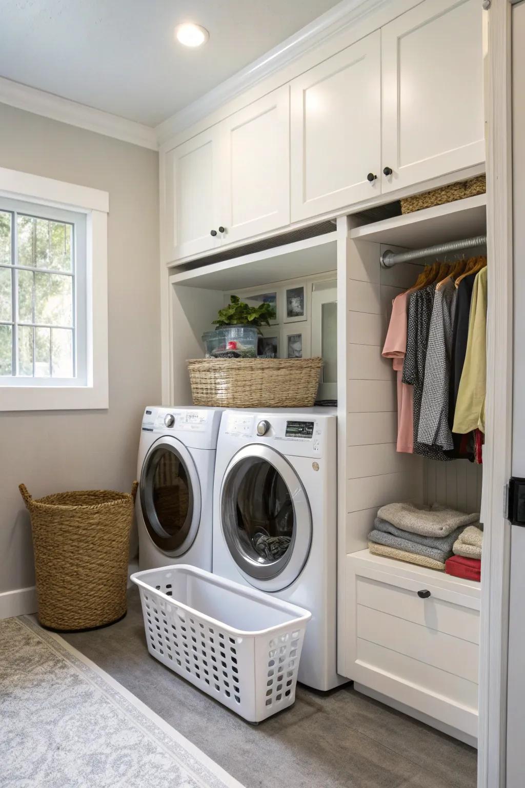 A built-in hamper keeps your laundry room tidy and efficient.