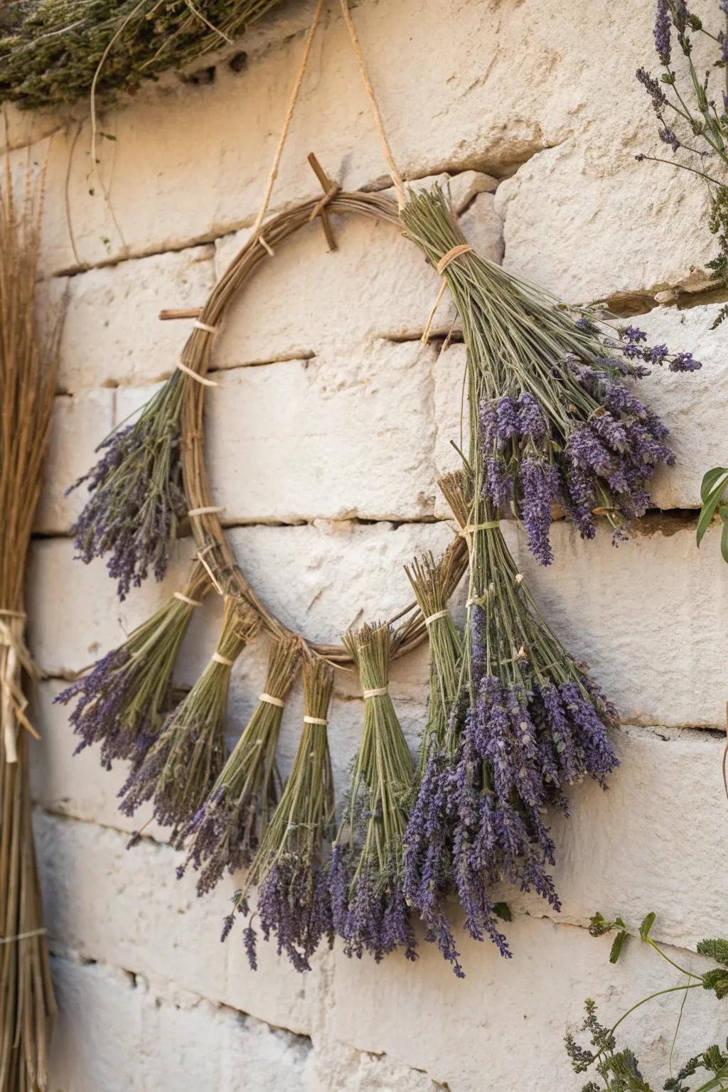 Textured beauty with lavender wall hangings.