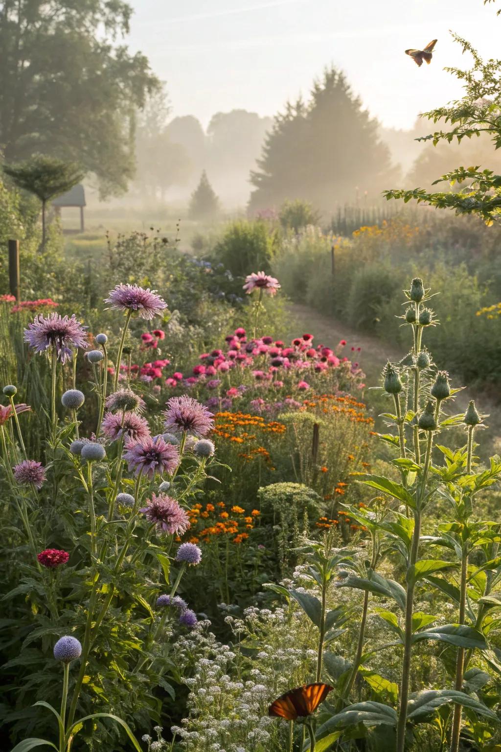 A haven for pollinators amidst a perennial garden.