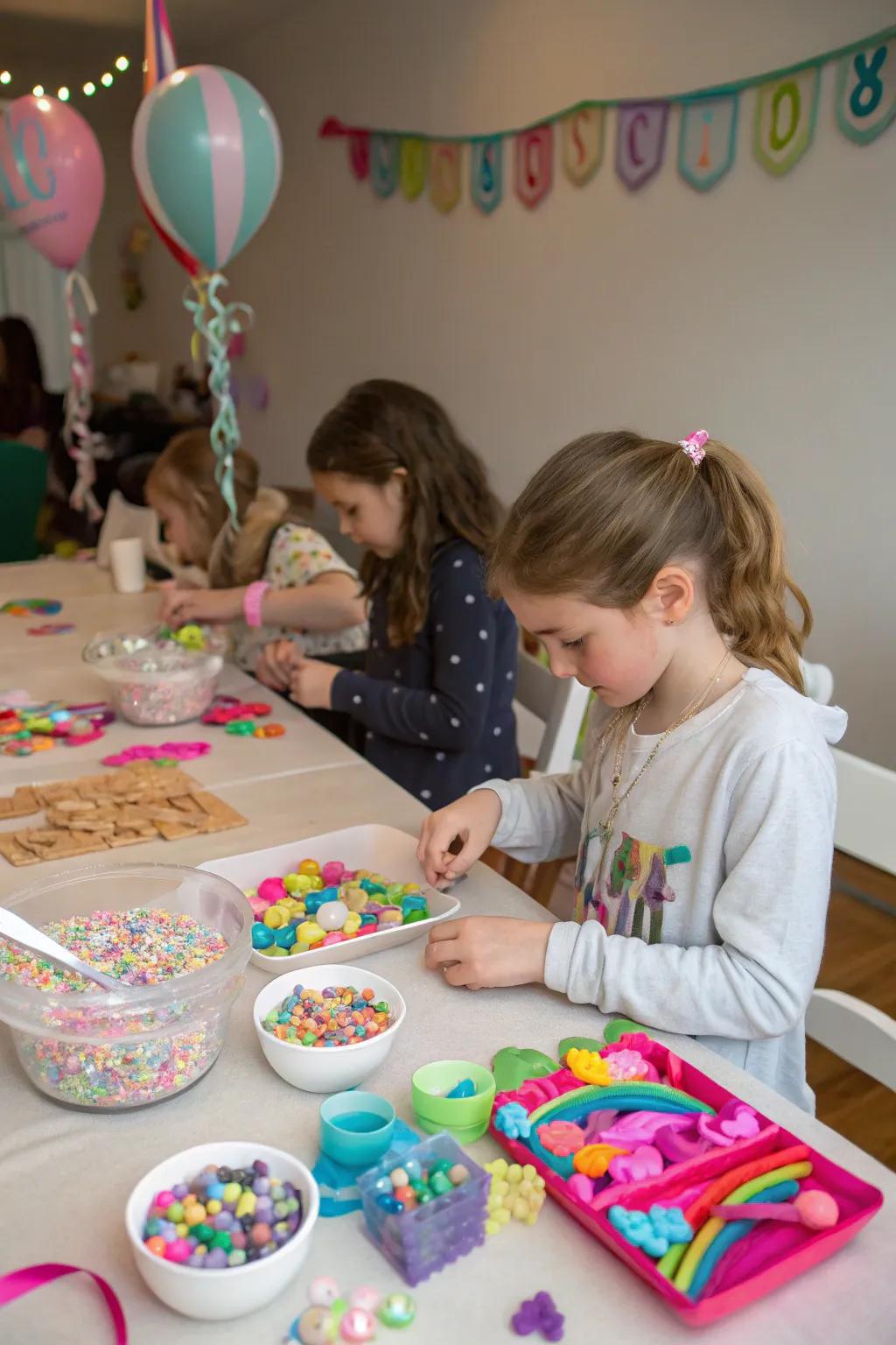 A crafting station inviting kids to create their own lucky charms.