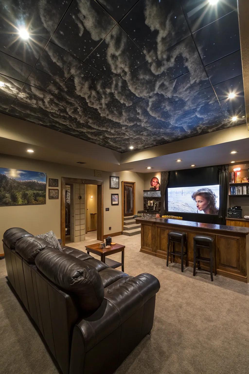 A thunder cloud ceiling adds a dramatic flair.