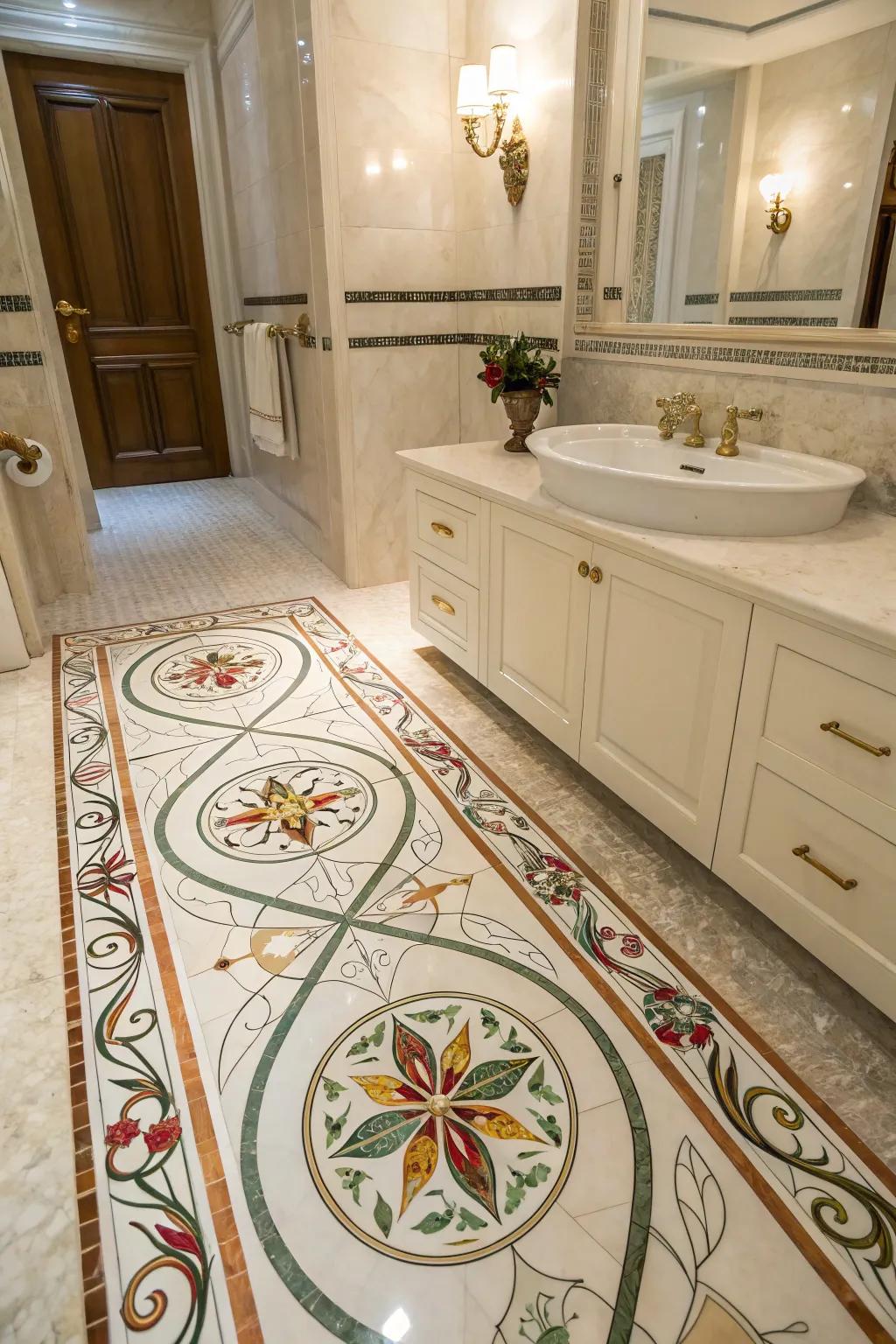 Artistic marble inlays offer a custom, artistic touch.