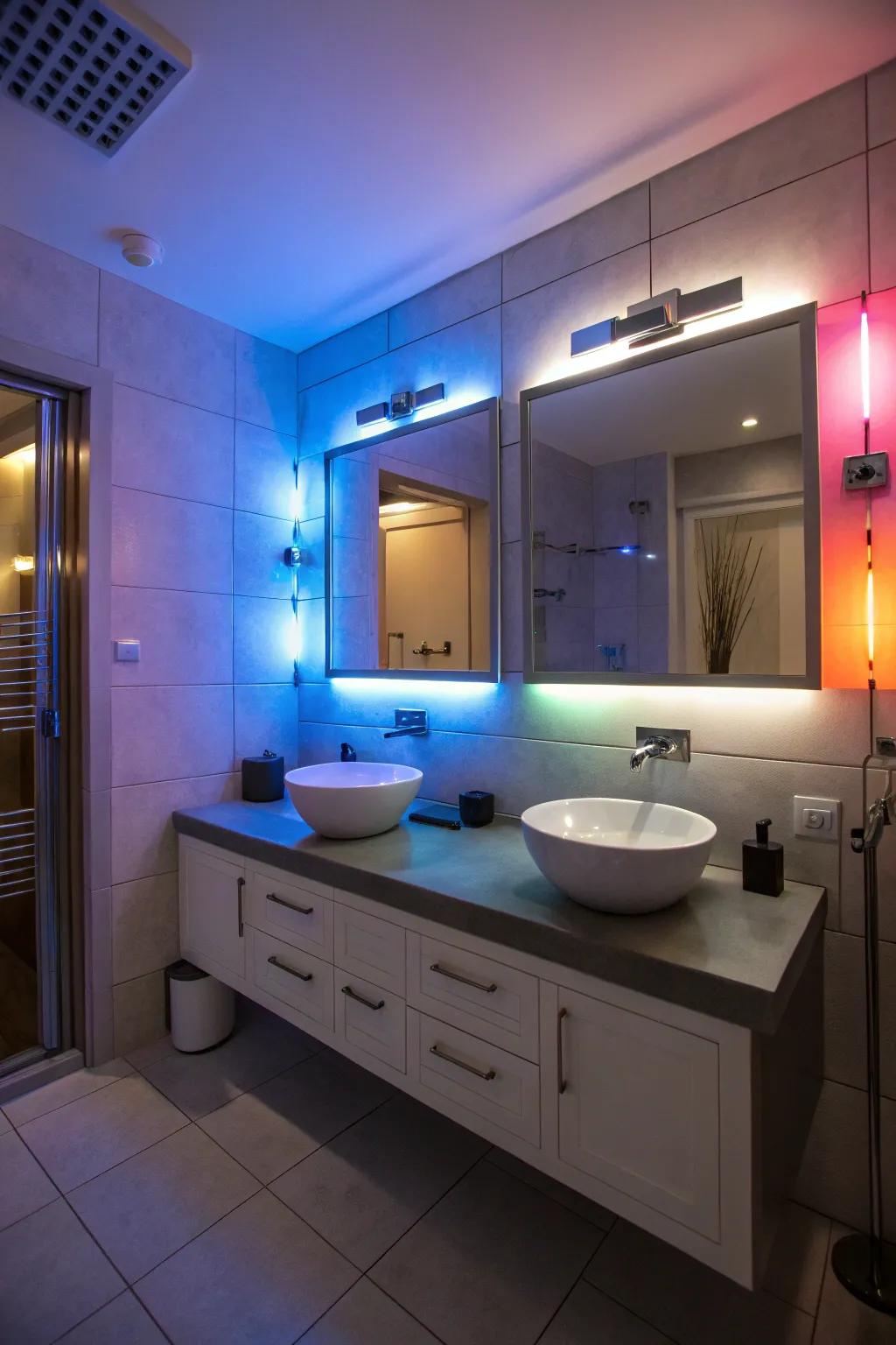 Bathroom with customizable mood lighting for different atmospheres.