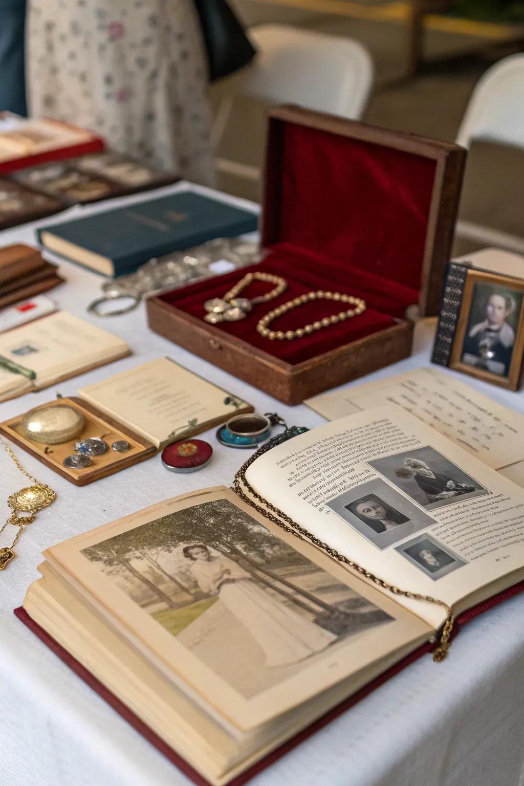 Family heirlooms add personal history and significance to the display.