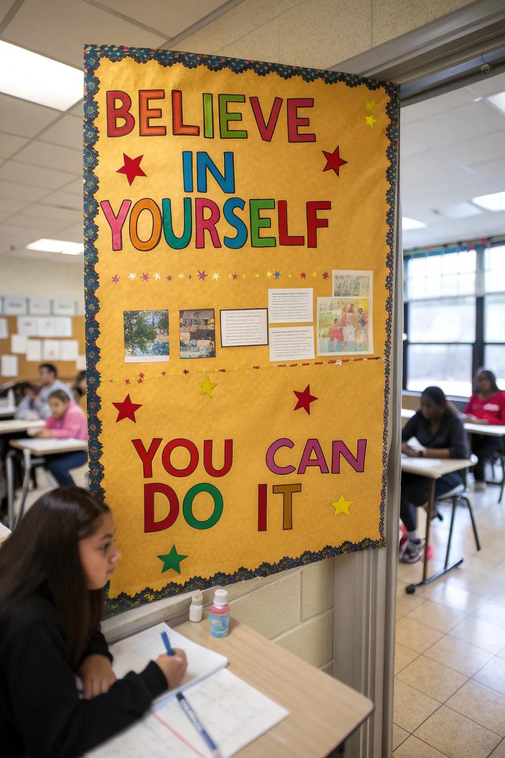 A bulletin board filled with positive affirmations for all