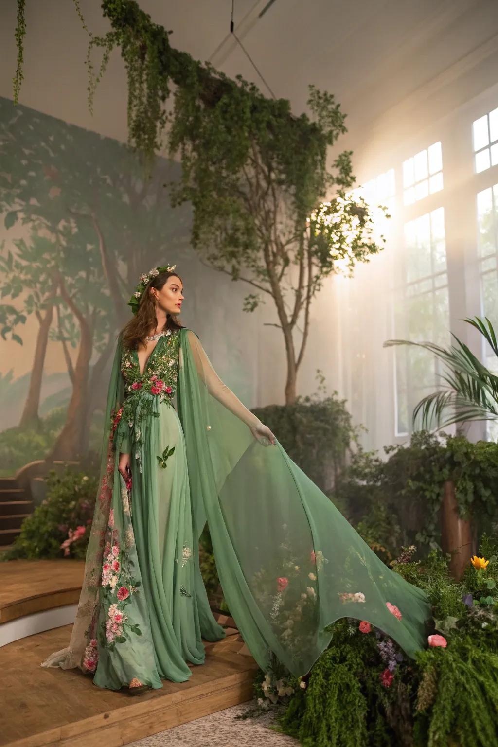 A magical forest nymph costume with natural elegance.