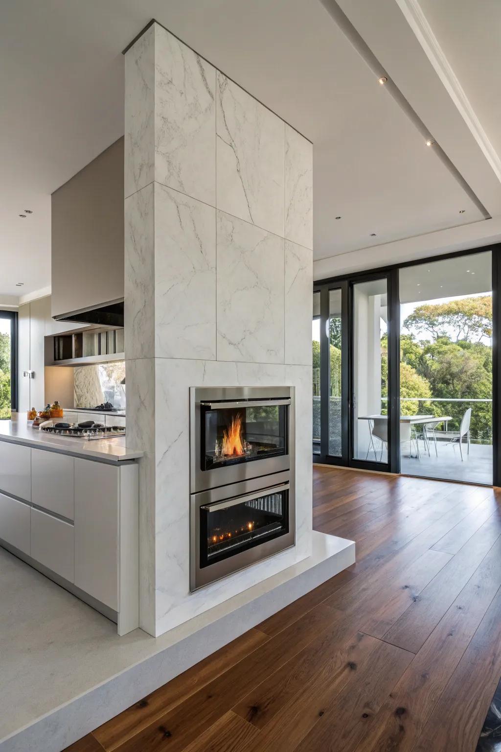 A fireplace with a built-in oven, merging cooking and relaxation.