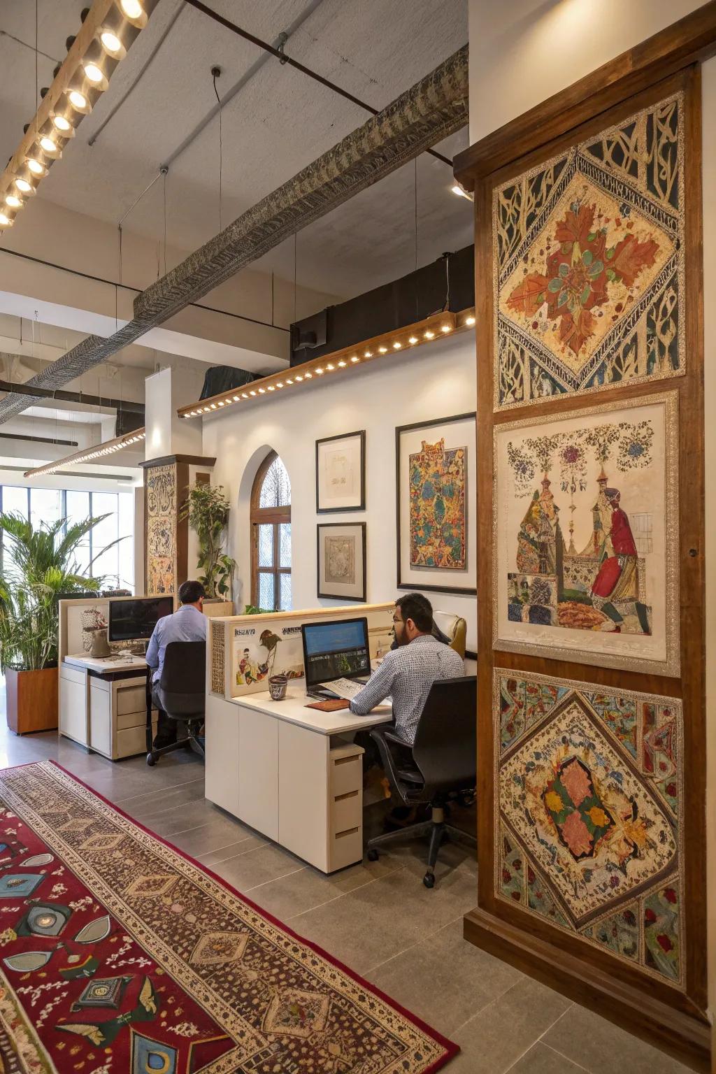 An office design showcasing elements that reflect local culture.