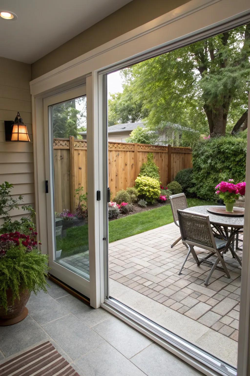 Pocket doors maximizing space in compact areas.