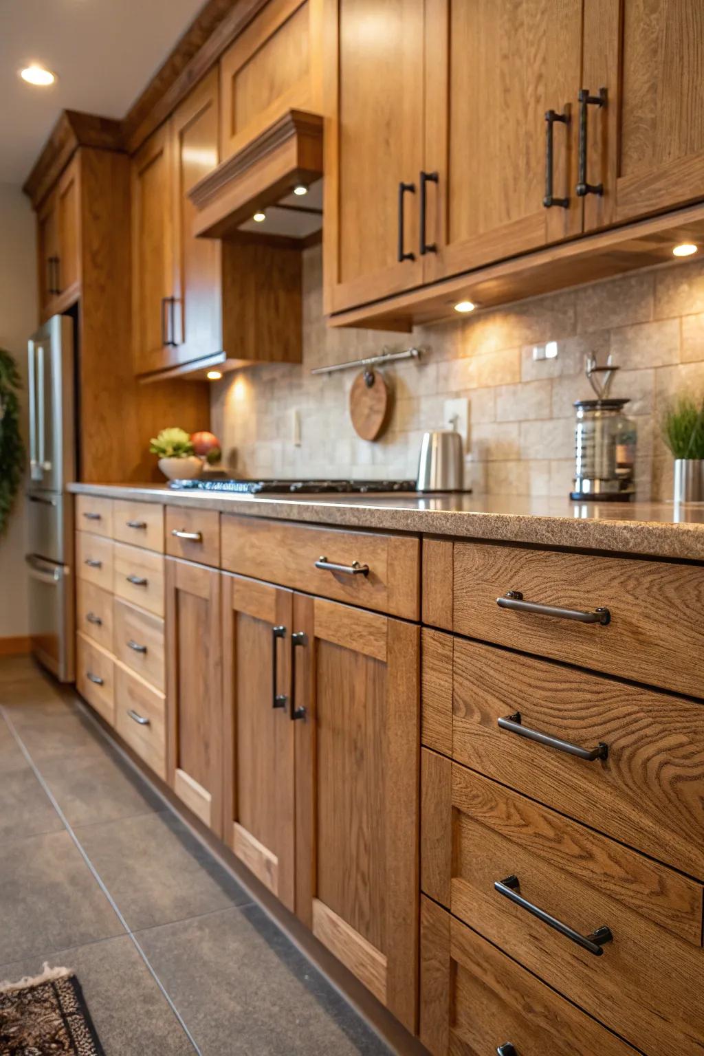 Contrasting handles enhance the modern aesthetic.