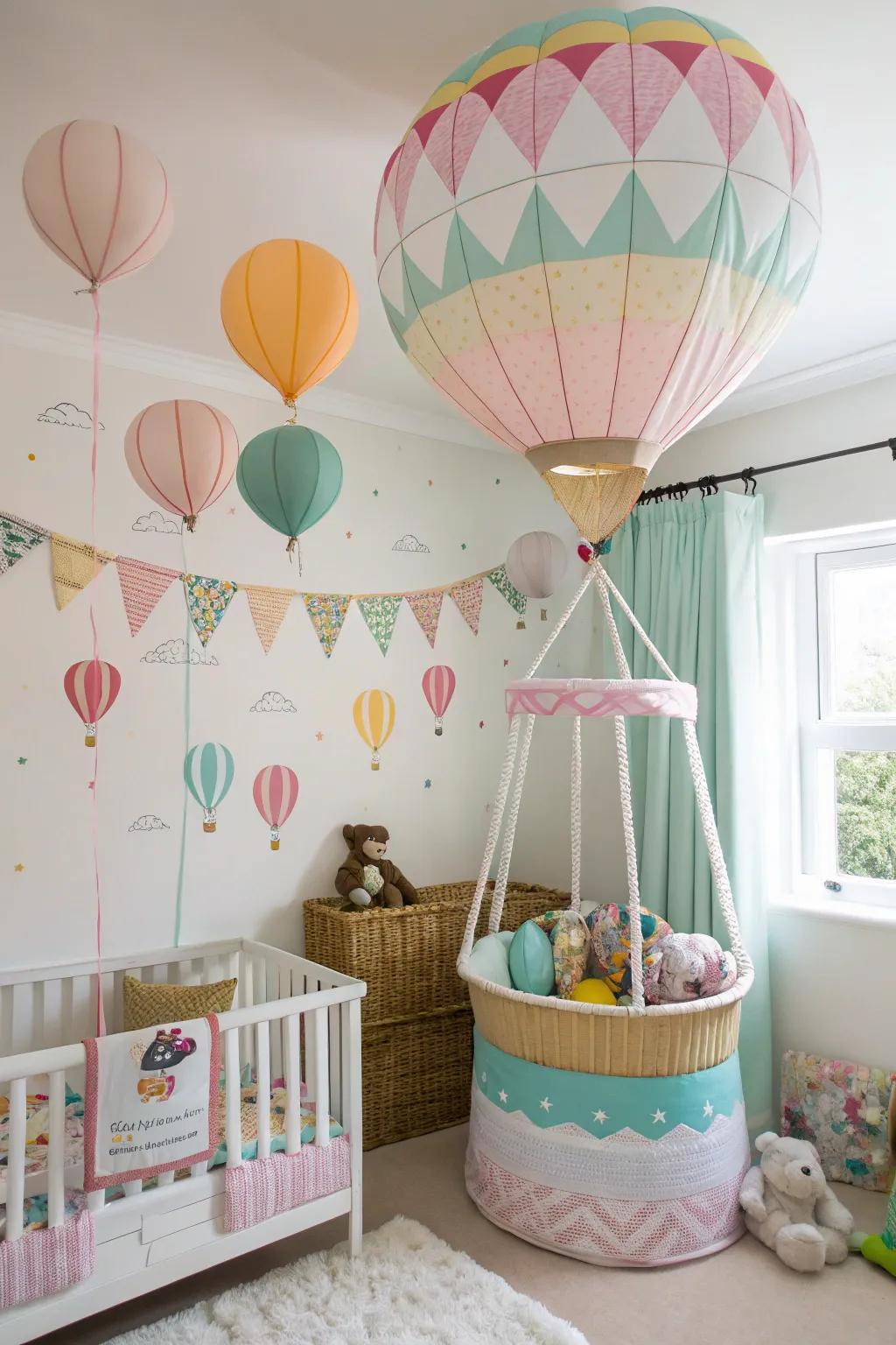 Soar to new heights with a hot air balloon nursery.