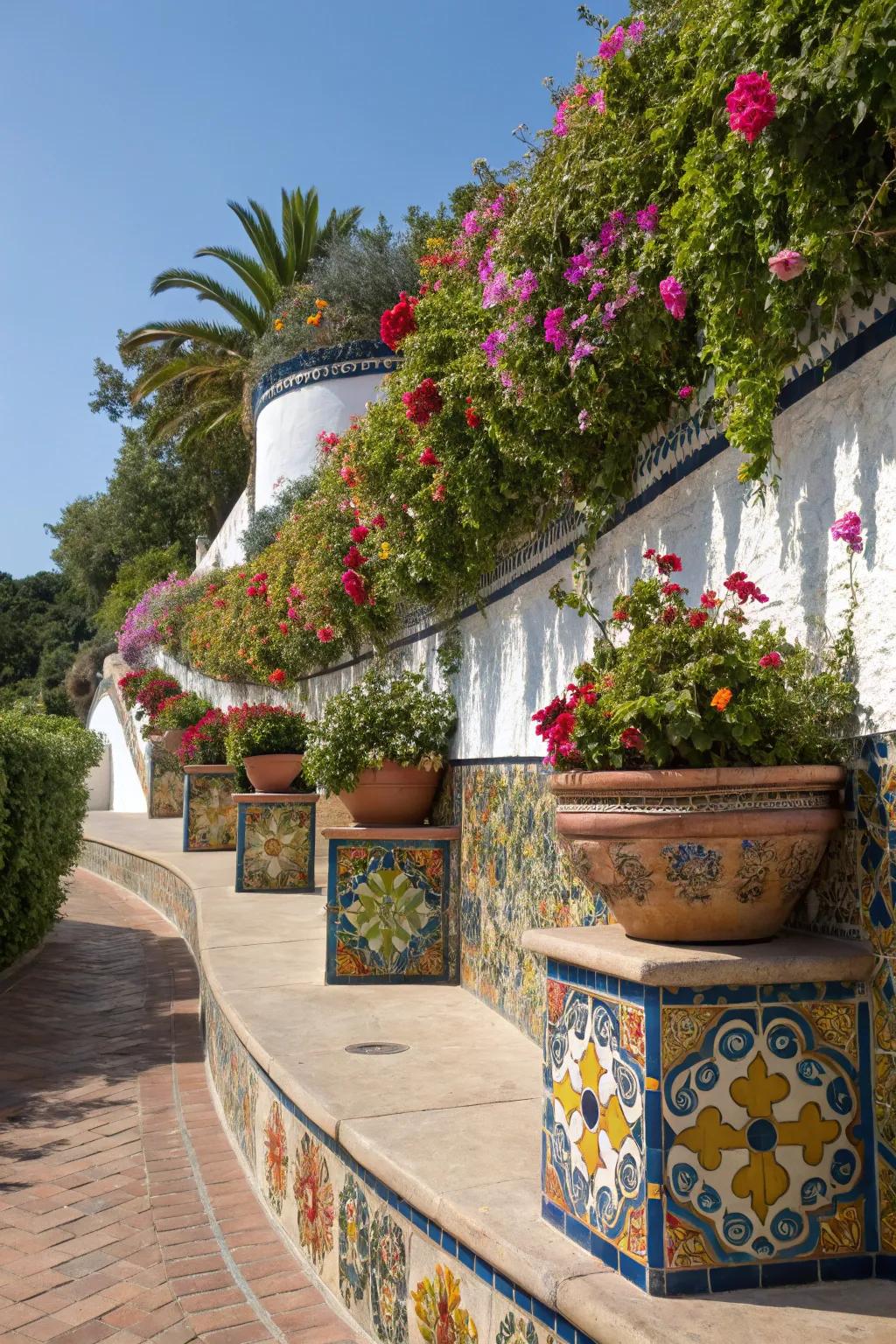 Add a touch of art with mosaic tile planters.