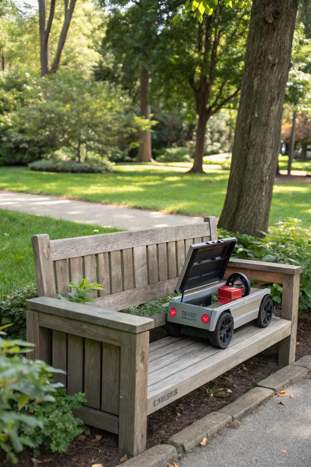 Hidden compartments seamlessly storing power wheels.