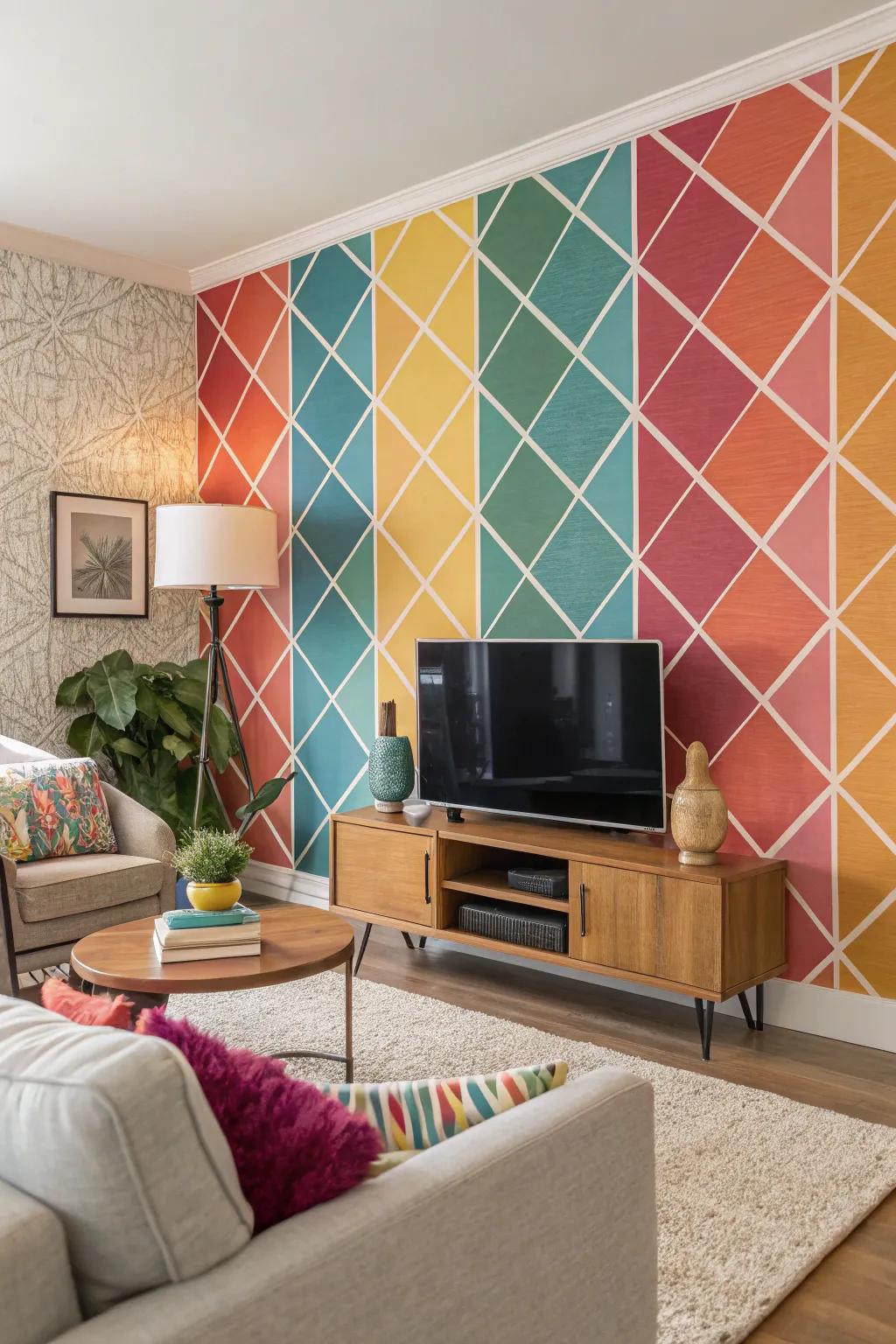 Color blocks create a striking and energetic ambiance.