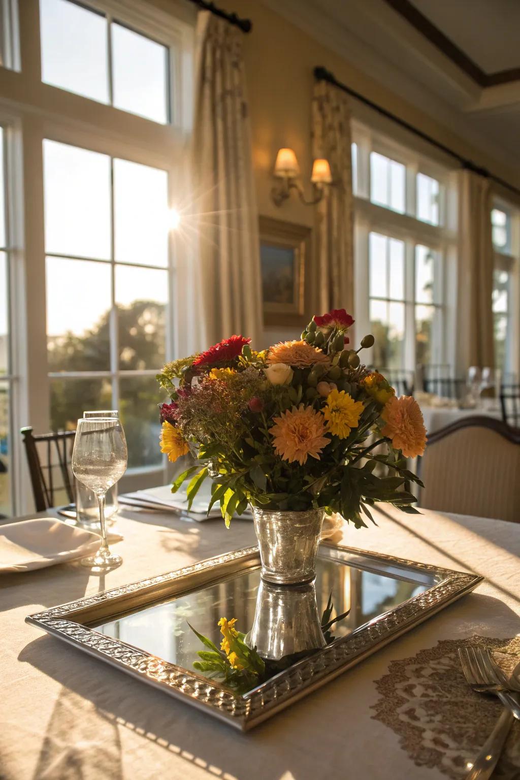 A mirrored tray adds elegance and sparkle.