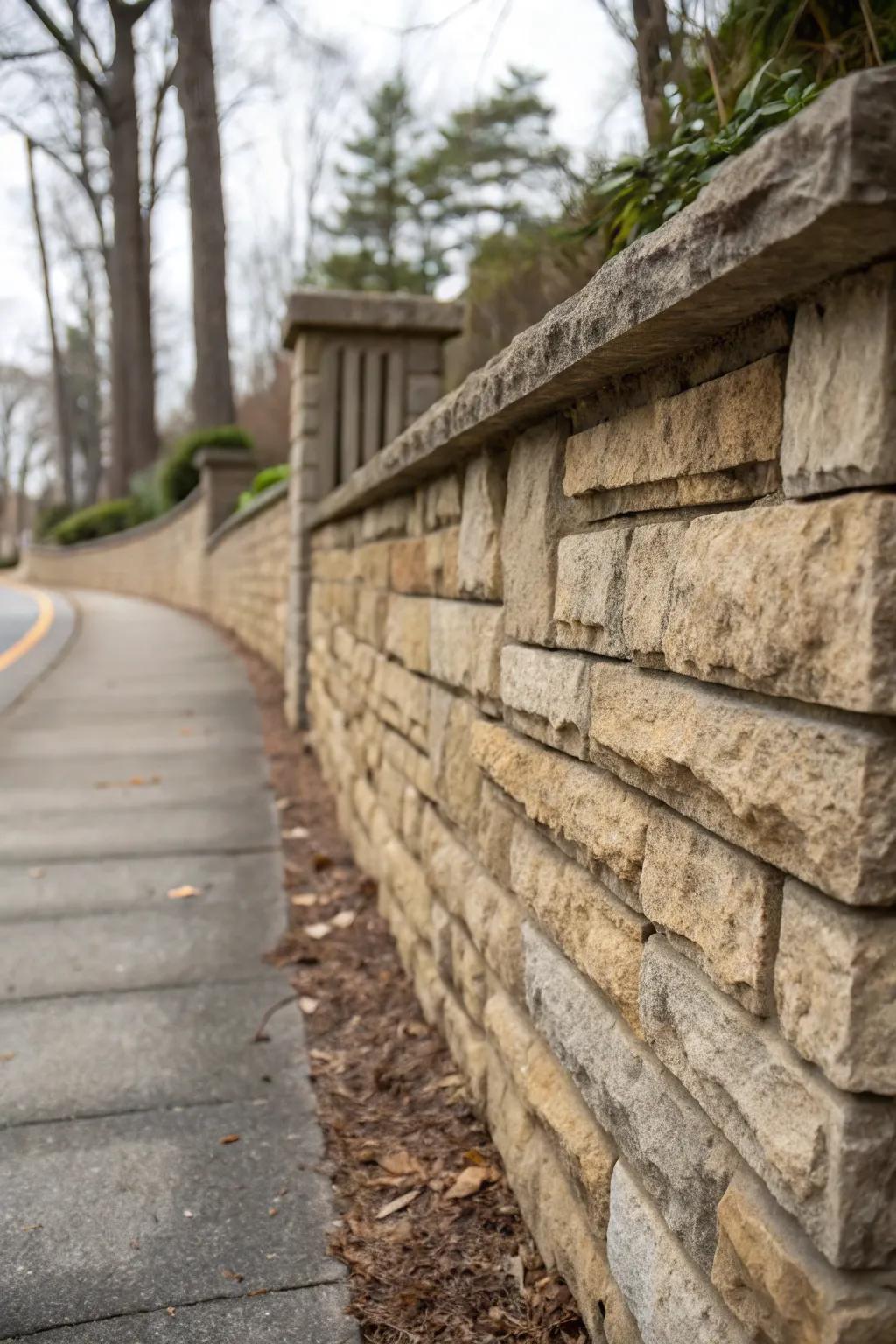 Stone veneers add texture and elegance to retaining walls.