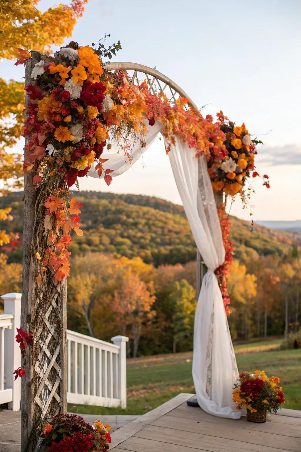 An arch adorned with autumn's bounty, capturing the seasonal spirit.