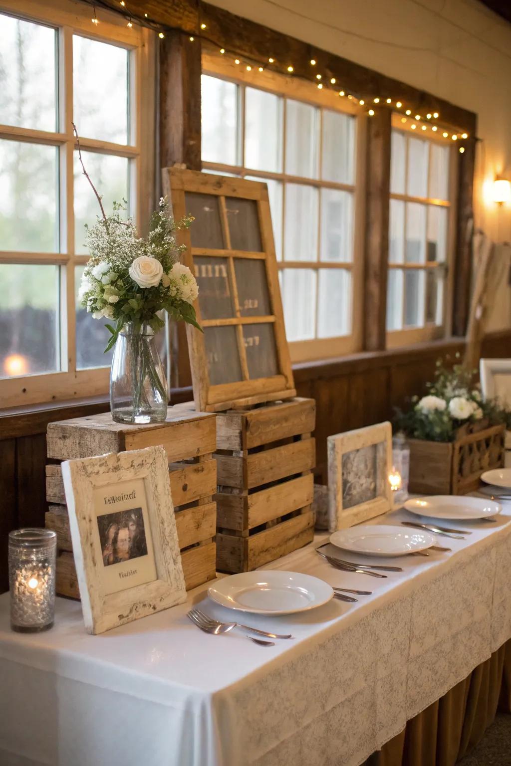 Repurposed elements adding history and character to the rustic table.