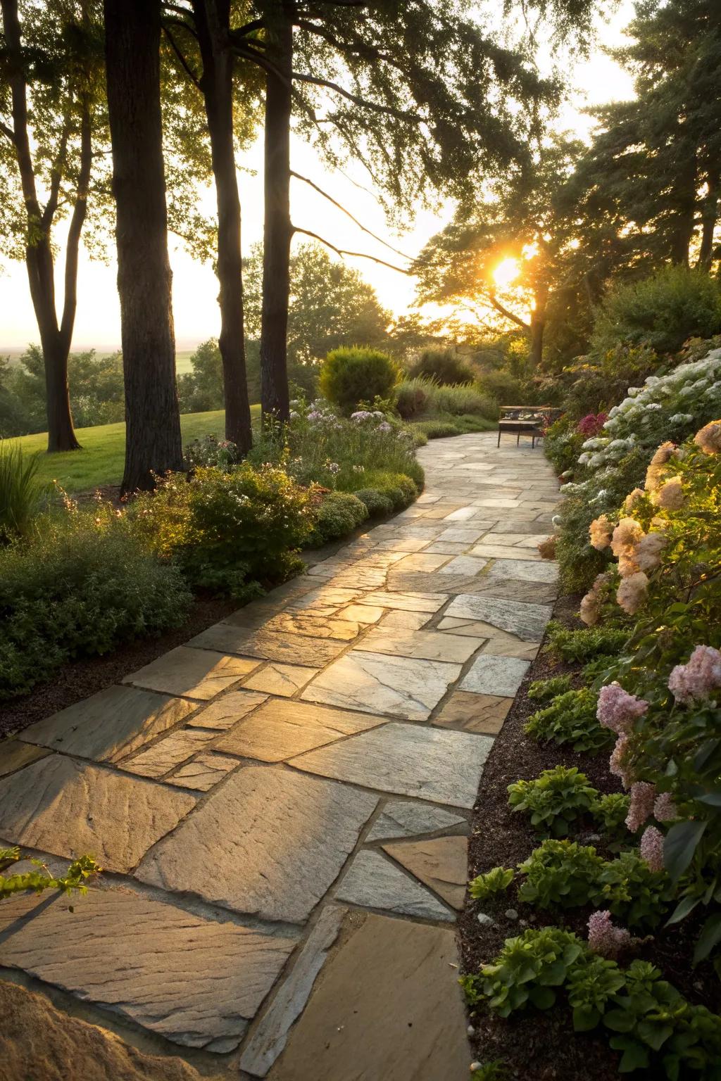 Quartzite pavers bring a sophisticated glow to sidewalks.