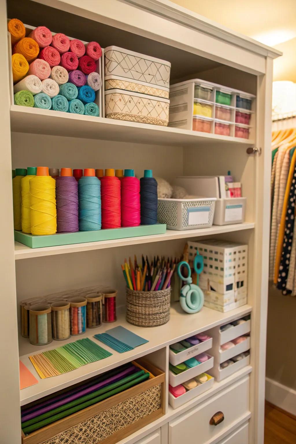 A well-organized closet can double as an efficient craft storage area.