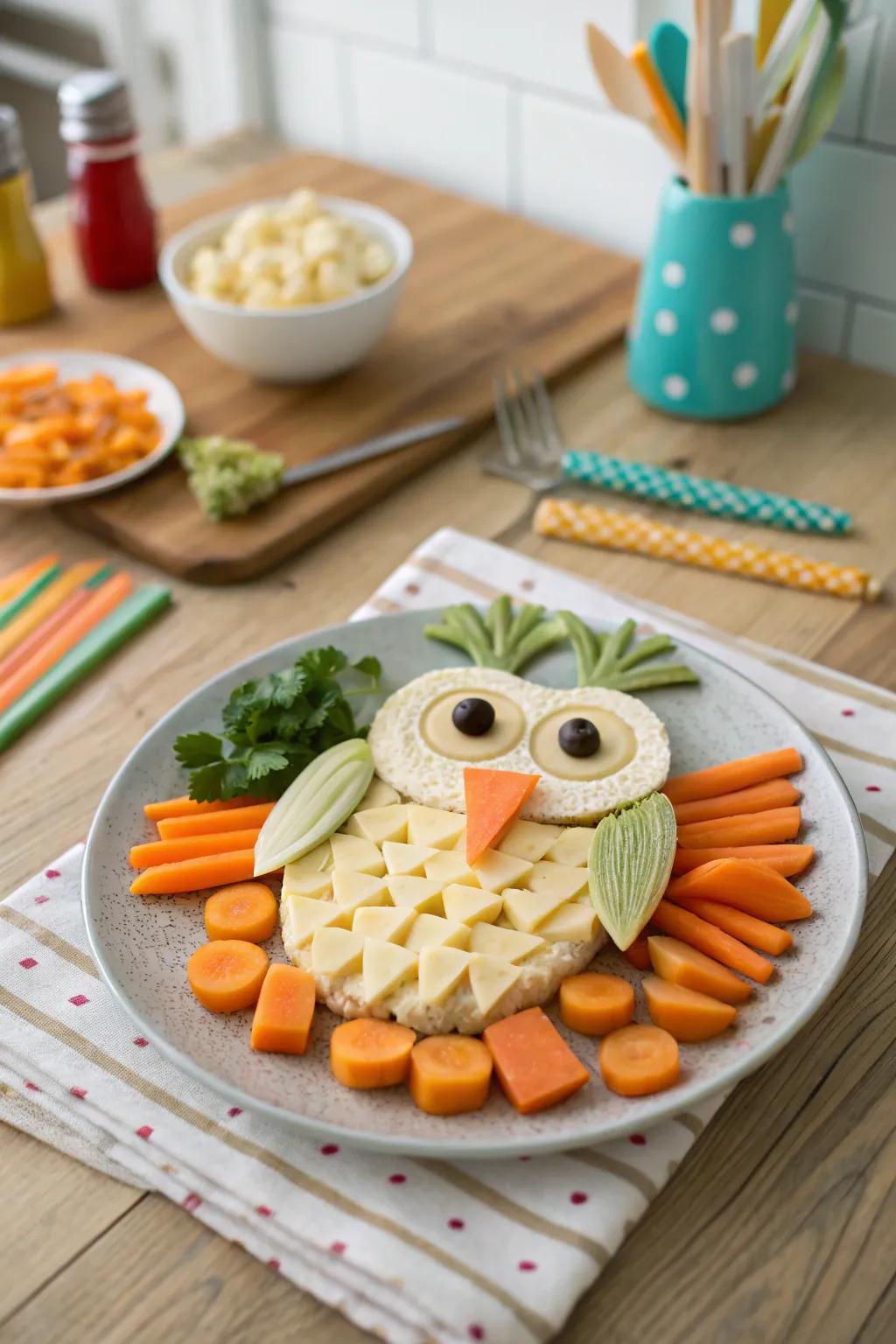 A playful owl platter that's sure to impress.