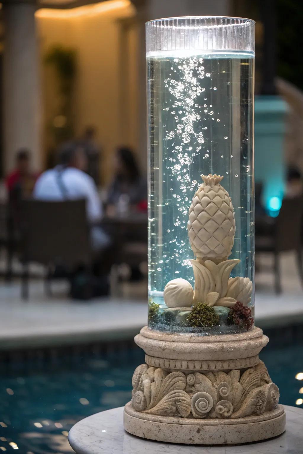 A sculptural focal point inside a tall aquarium.