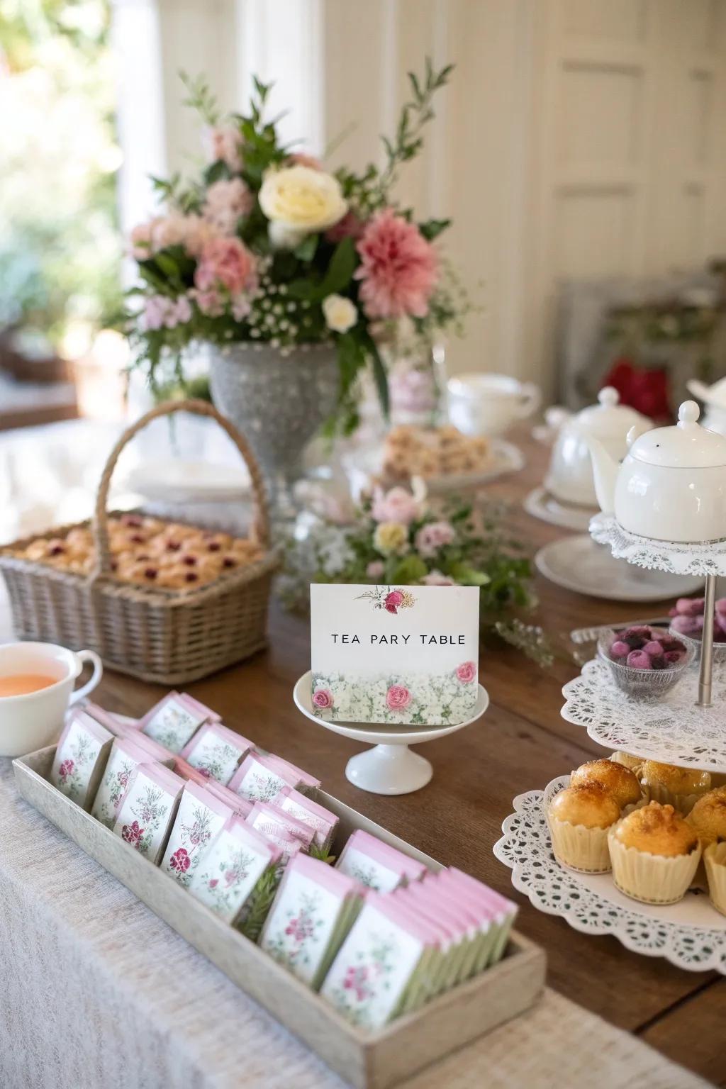 Personalized details add a sweet and thoughtful touch to the tea party.