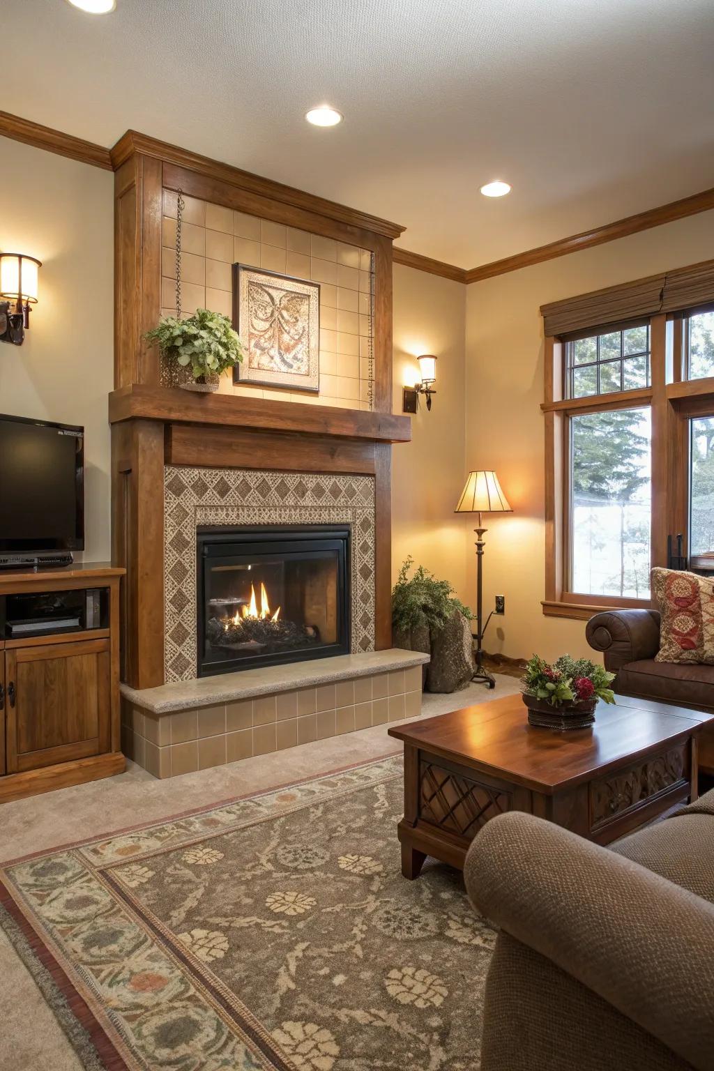 Wood elements add warmth and soften the design.