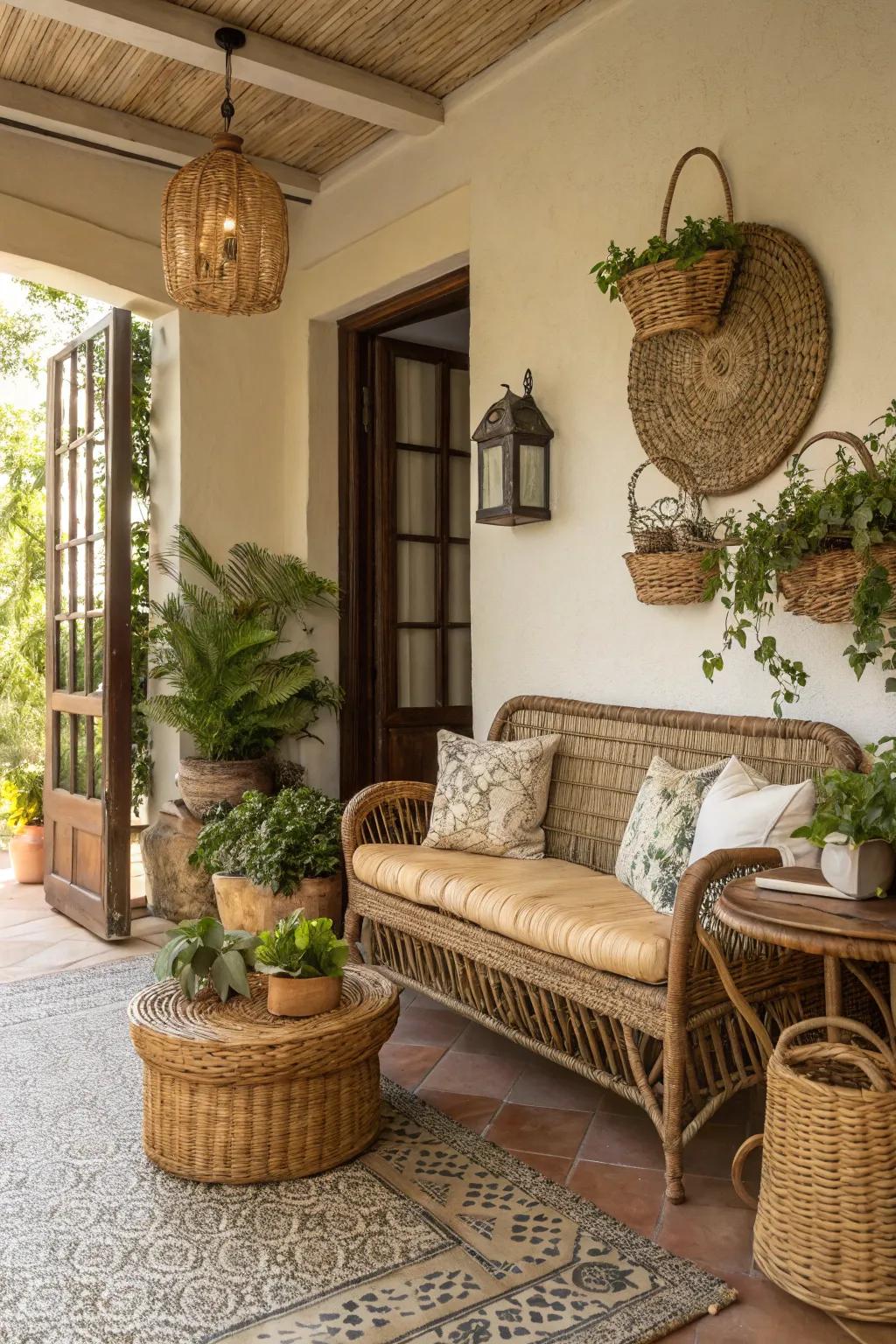 Rattan and wicker elements add a relaxed island vibe to your entryway.