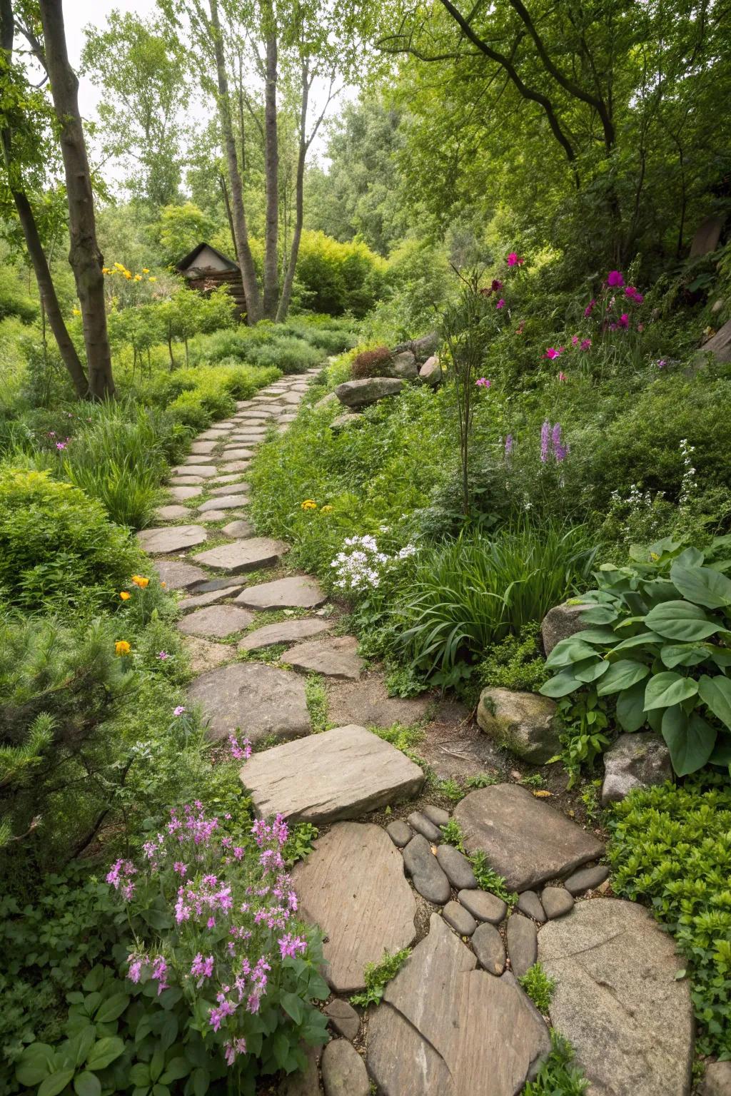 Sustainable paths use eco-friendly materials that harmonize with nature.