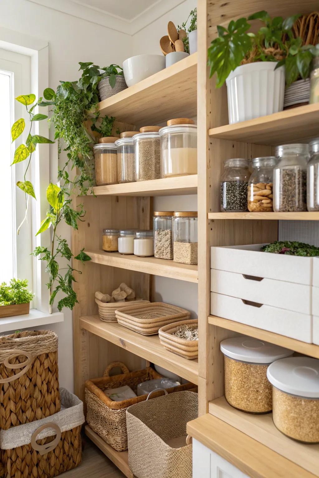 Eco-friendly materials adding a sustainable touch to the pantry.