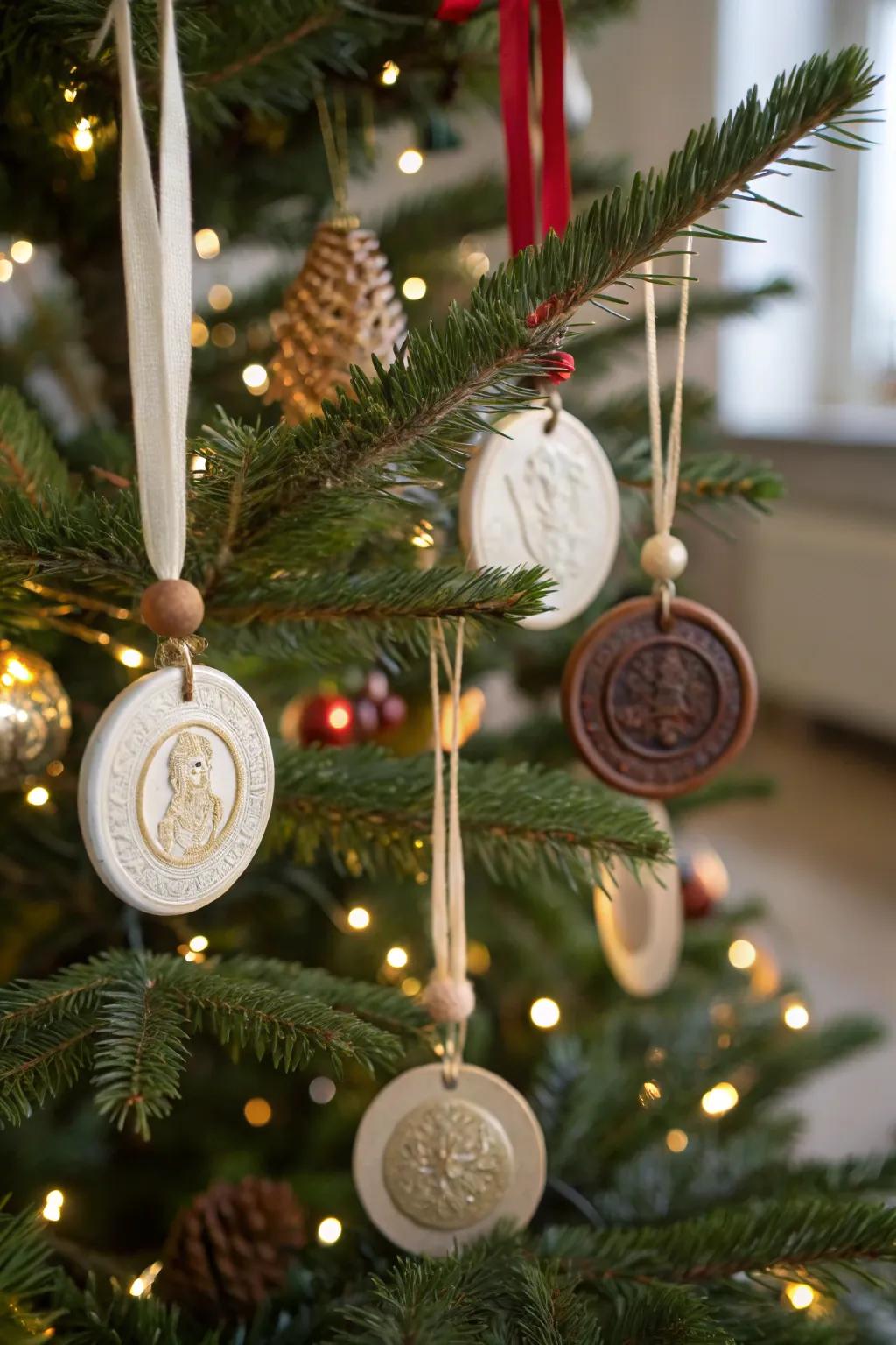 Holiday ornaments featuring wax seals, adding a handcrafted and festive touch.