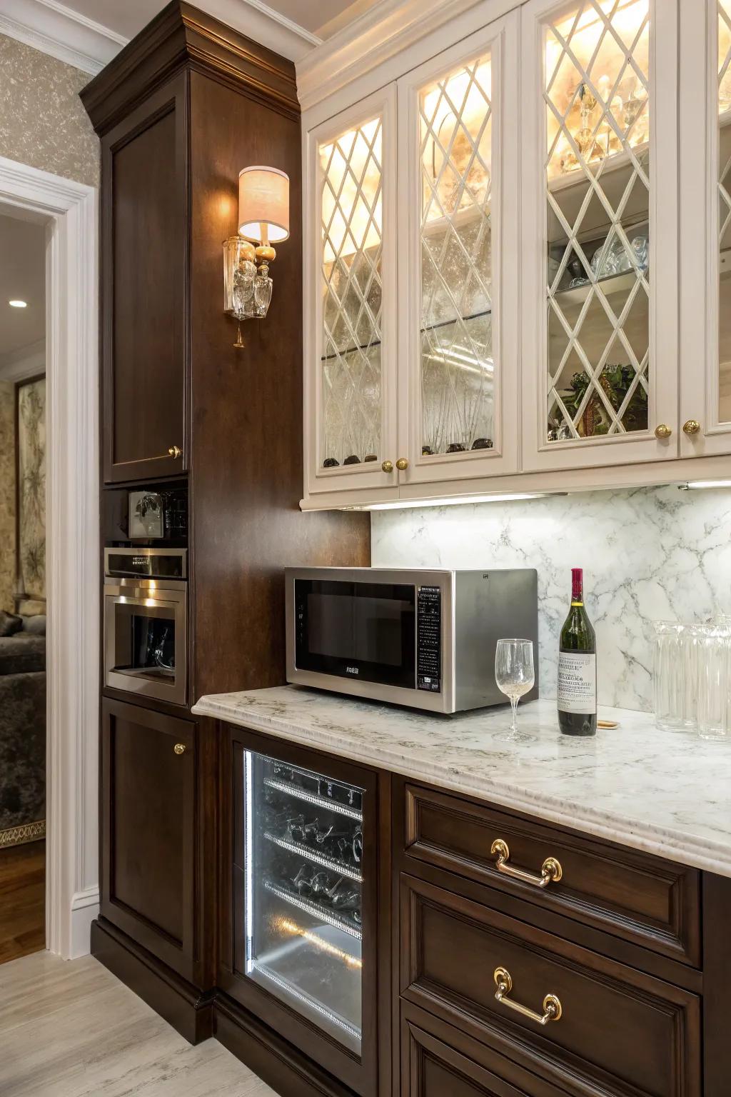 A butler's pantry is an elegant and organized spot for your microwave.