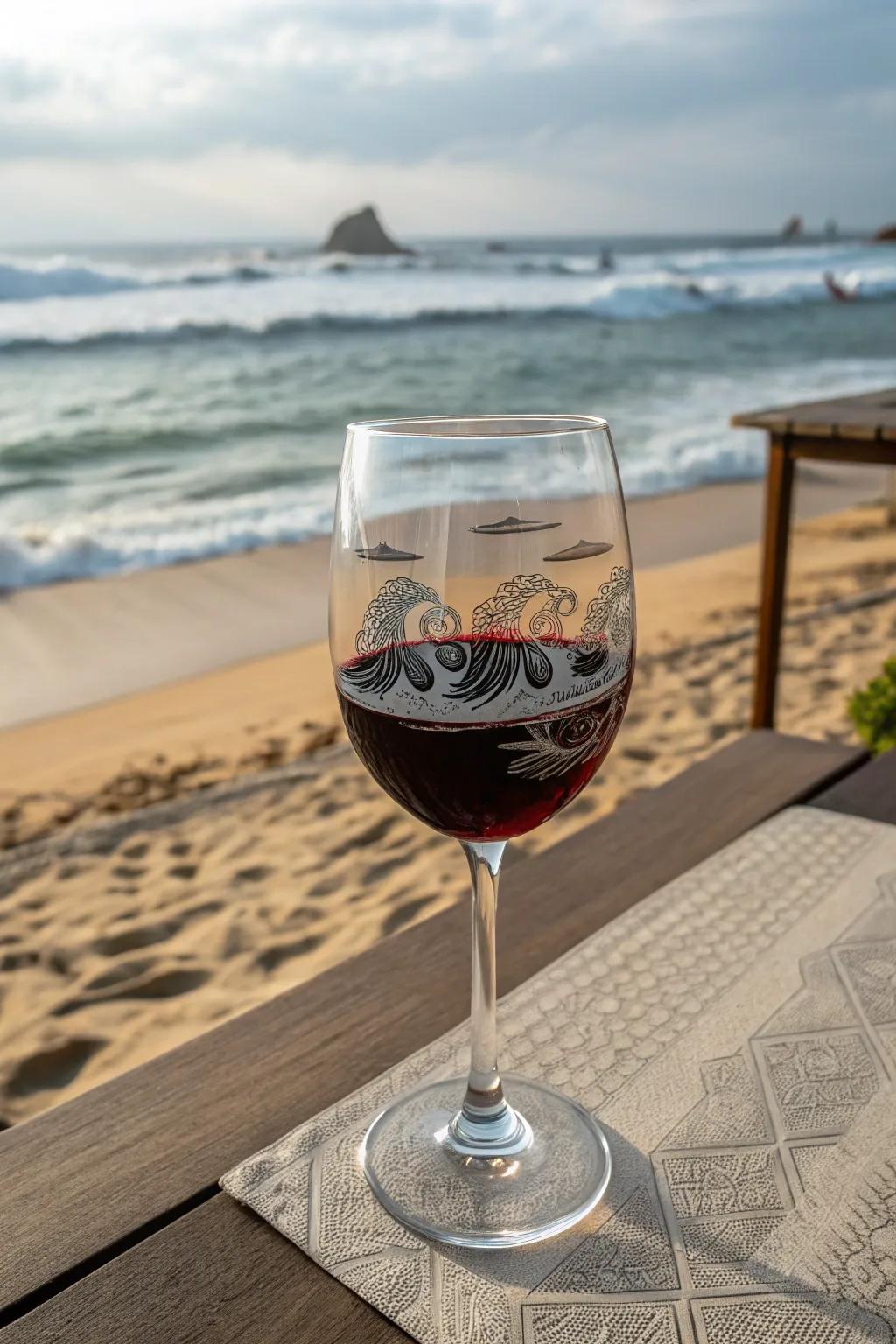 Ocean waves bring a coastal charm to your wine glass collection.