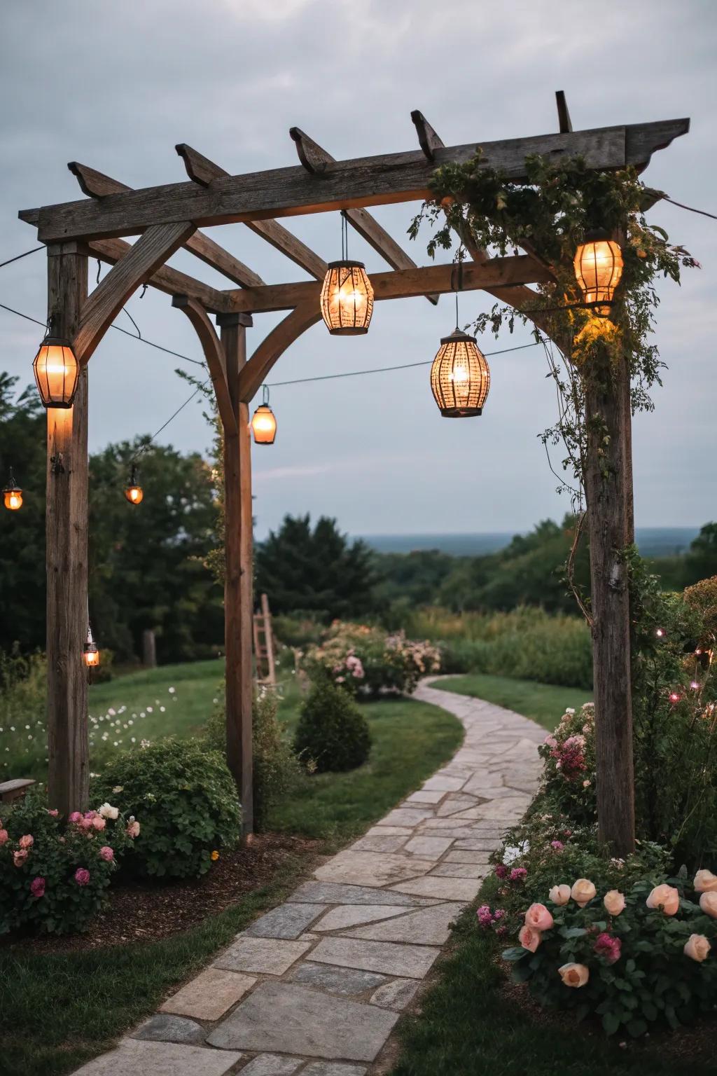 Lanterns add a warm glow and romantic atmosphere.