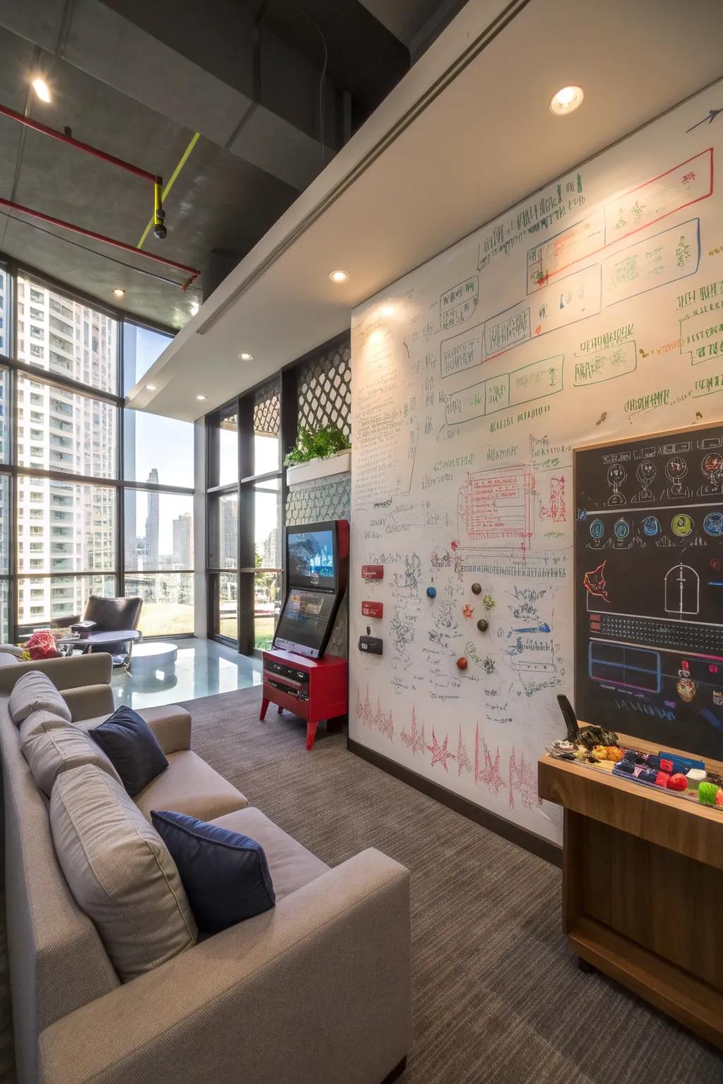 Writable surfaces can enhance the interactive experience in your game room.