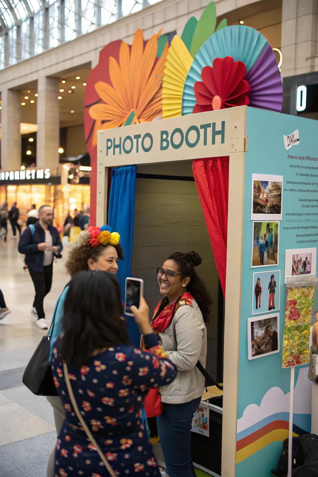 A fun-themed photo booth drawing in crowds.