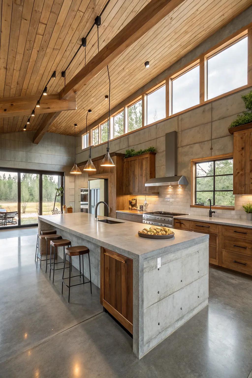 Concrete and wood together for a modern, warm vibe.