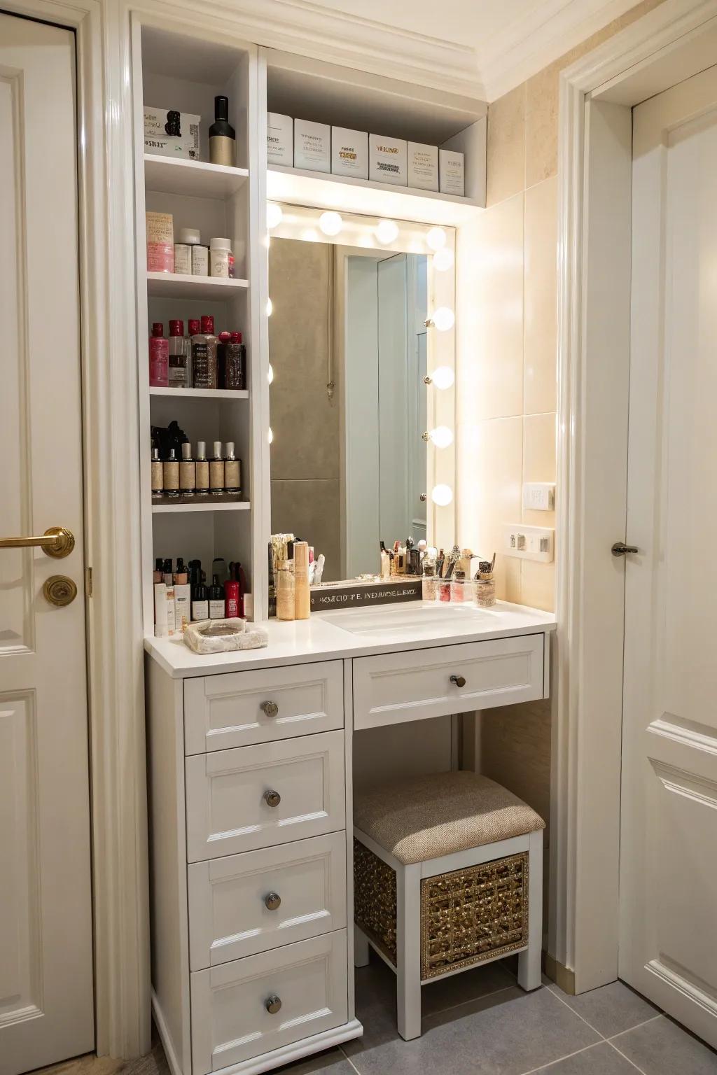 A dressing area adds luxury and convenience.