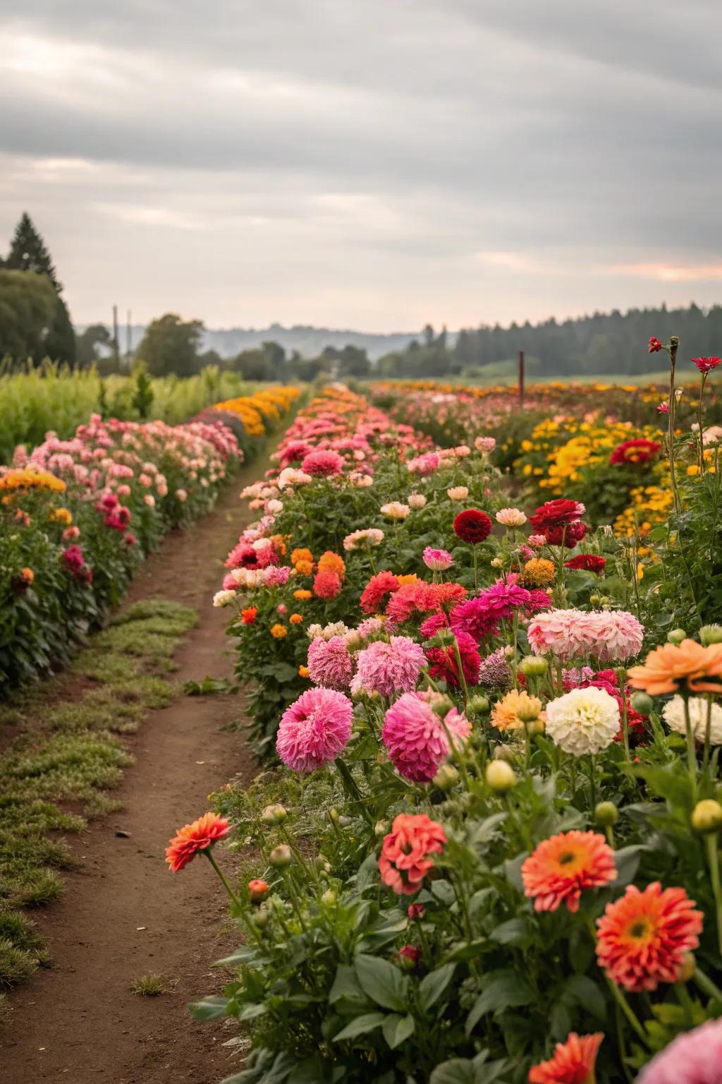 A flourishing cut flower garden, perfect for creating fresh spring bouquets.