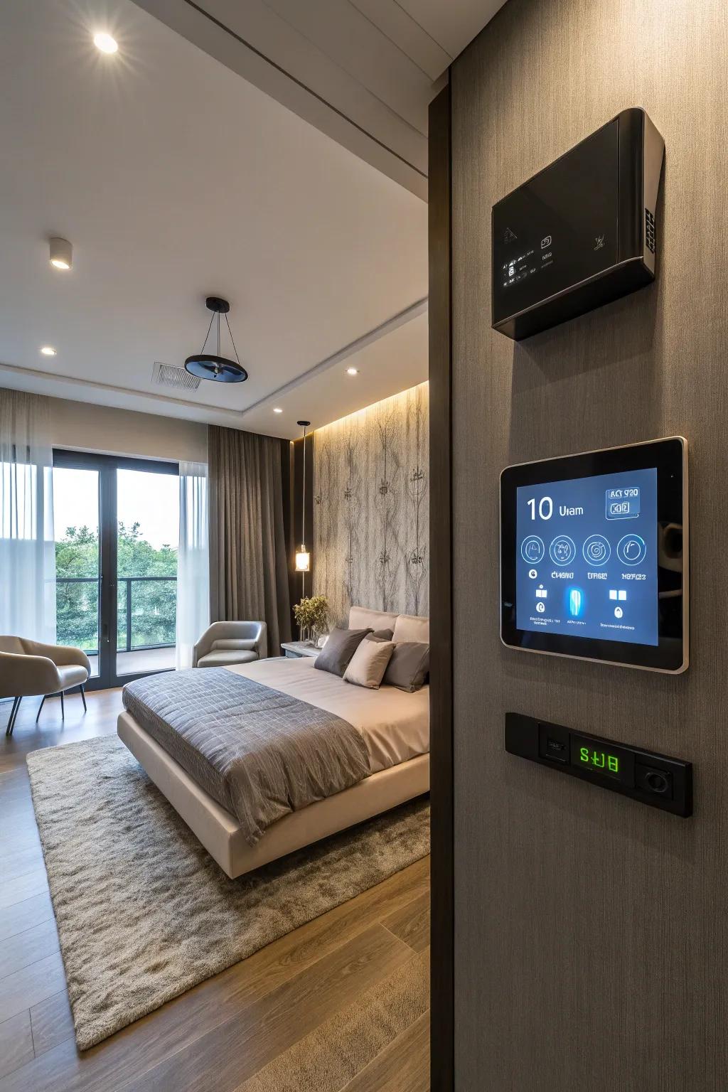 Smart technology seamlessly integrates convenience into the bedroom.