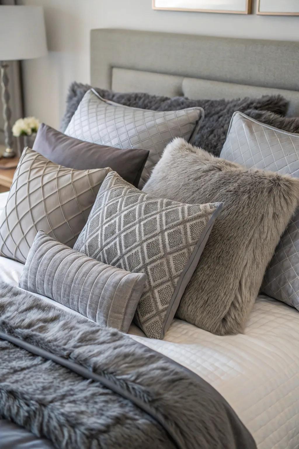 Grey pillows adding dimension and comfort.