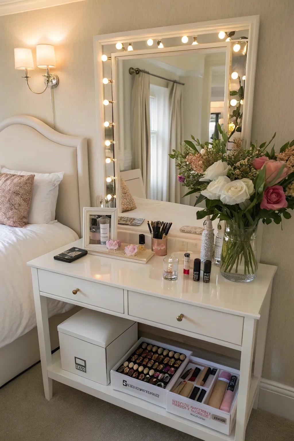 A balanced vanity arrangement for a harmonious room.