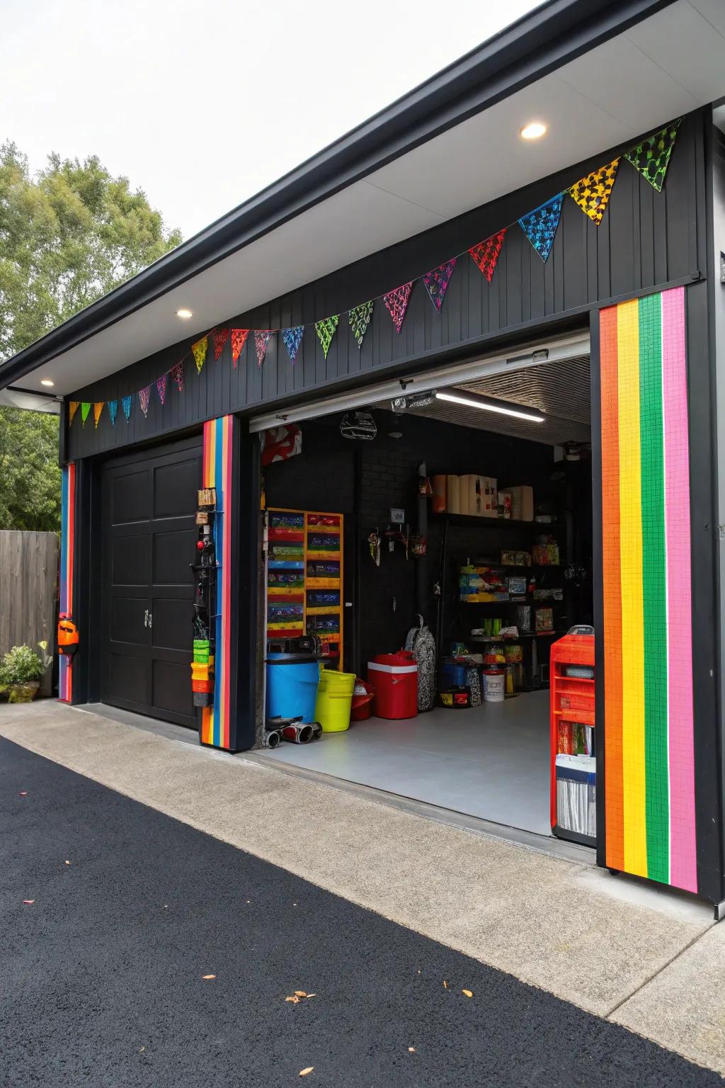 Colorful accents add contrast and interest to the garage.