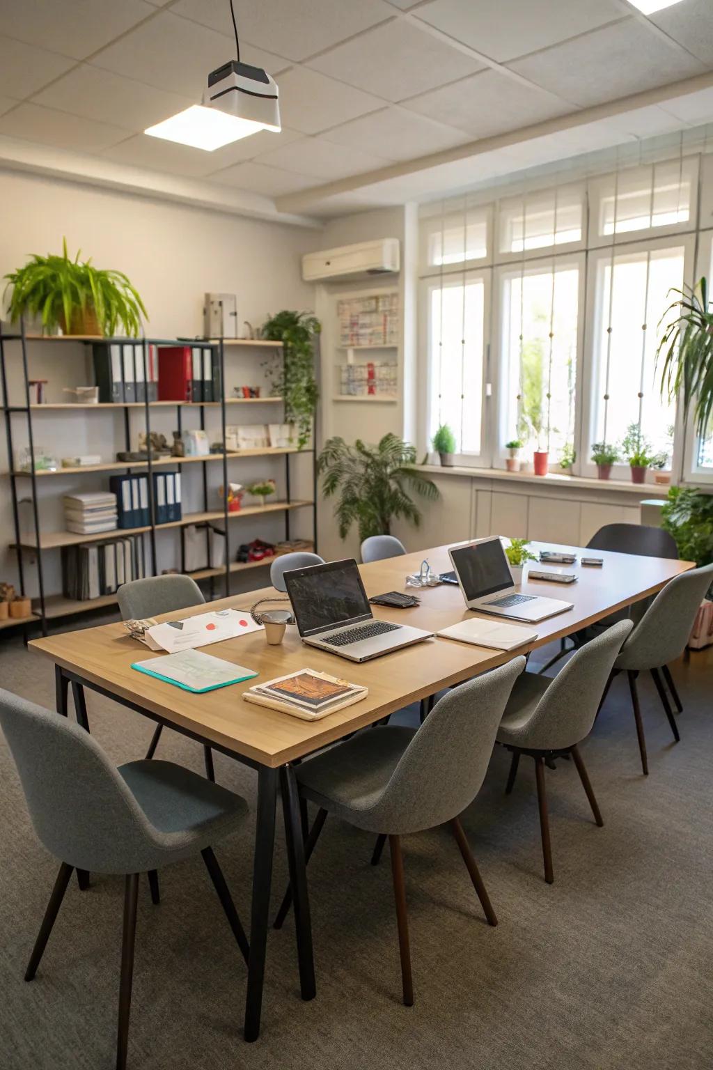 A collaboration table fosters teamwork and idea sharing.