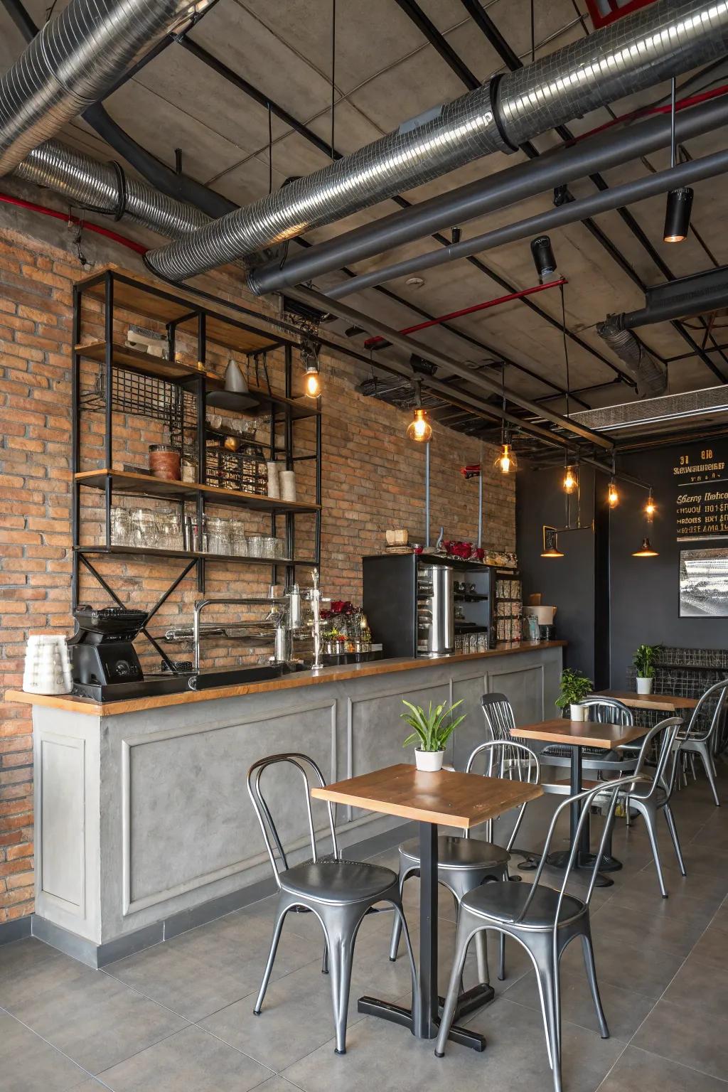 Industrial elements add a modern edge to your home cafe.